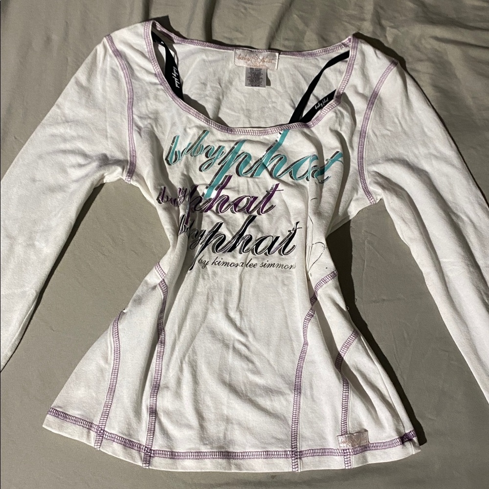 Baby Phat White Top with Purple and Teal Accents